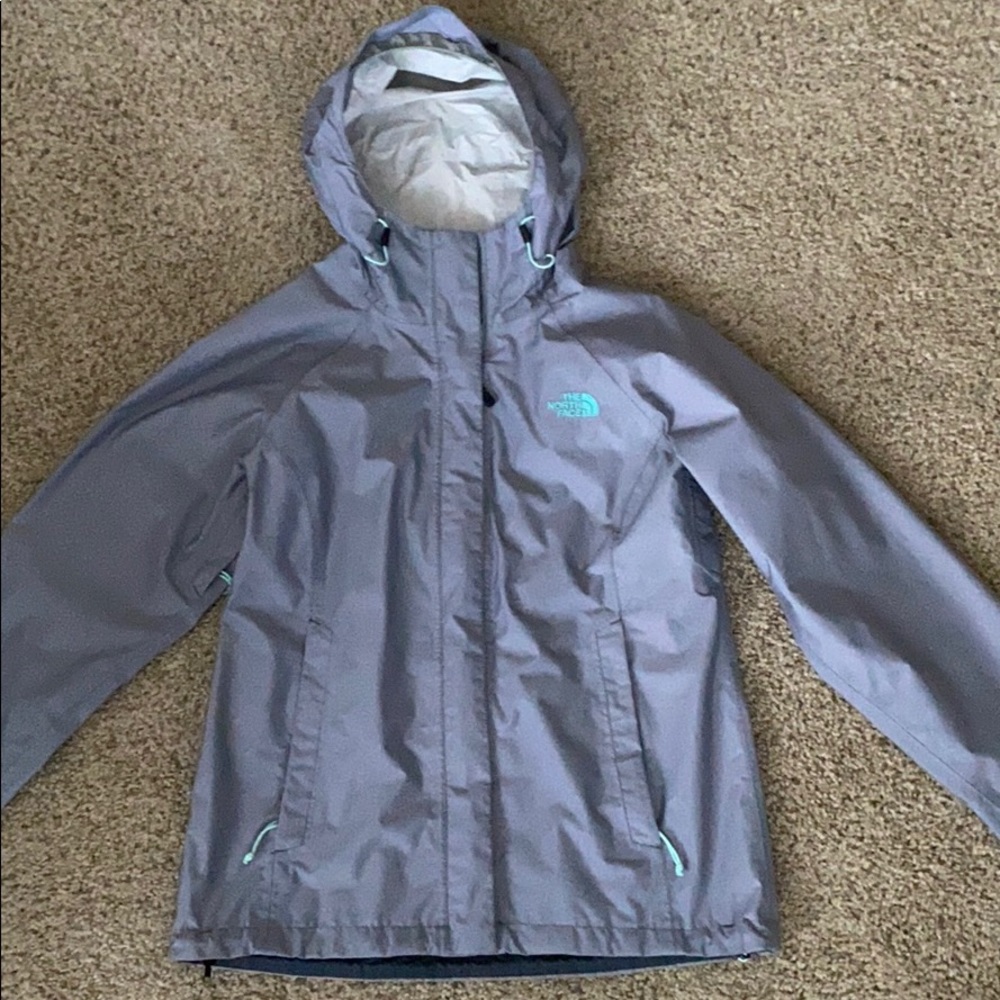 Gray north face rain coat